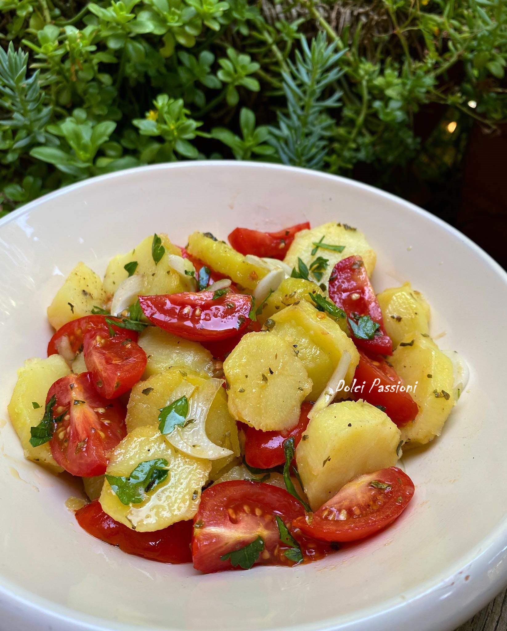 Insalata fredda di patate, pomodorini e cipolle: ricetta di nonna Nunziatina